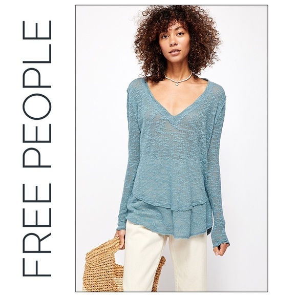 Free People Sweaters - NWT Free People Oversized Teal Ocean Air Summer Hacci Sweater